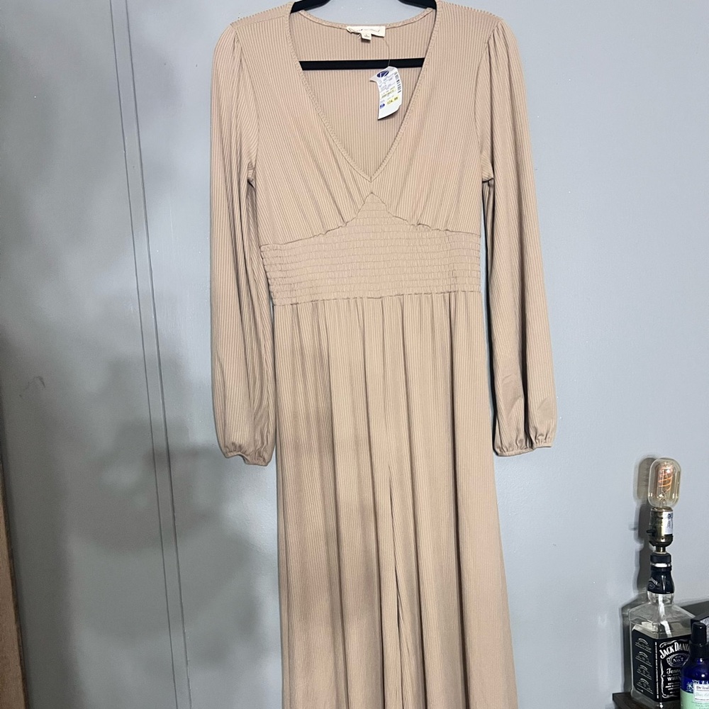 Chic Tan Long Sleeve Jumpsuit
